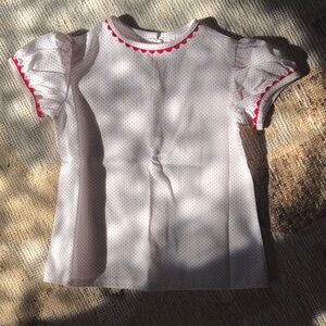 Charming Kids' White and Red Ruffle Sleeve Blouse